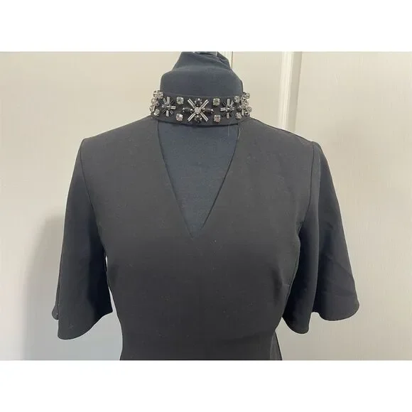 Ann Taylor Petite Black Fit & Flare Dress Beaded Neckline Size 00P - Picture 2 of 14